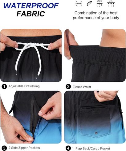 SILKWORLD Mens Swimming Trunks with Compression Liner Quick Dry 5 inch Swim Shorts with Zipper Pockets in Kuwait