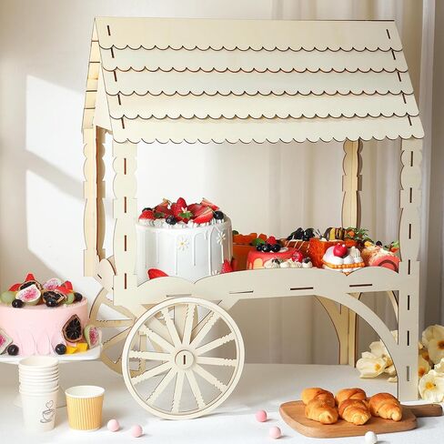 1 PCS عربة حلوى خشبية مع عجلات للحفلات الحزب الخشبية الطاولة معروضة عرض لحفلات الزفاف أعياد الميلاد زخرفة الحفلات ، 25 "× 20.5" × 9.75 " in Kuwait