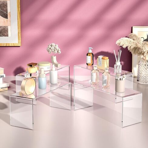 Jusalpha 4 Pcs Large 13'' Clear Acrylic Risers, Display Risers Shelf Showcase Fixtures for Retail, Display Stand for Amiibo Funko POP Figures, Cupcakes, Food Display, Cabinet Organizer(13''x 4.5''x 6'') in Kuwait