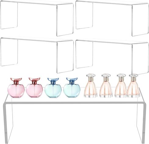 Jusalpha 4 Pcs Large 13'' Clear Acrylic Risers, Display Risers Shelf Showcase Fixtures for Retail, Display Stand for Amiibo Funko POP Figures, Cupcakes, Food Display, Cabinet Organizer(13''x 4.5''x 6'') in Kuwait