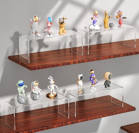 Jusalpha 4 Pcs Large 13'' Clear Acrylic Risers, Display Risers Shelf Showcase Fixtures for Retail, Display Stand for Amiibo Funko POP Figures, Cupcakes, Food Display, Cabinet Organizer(13''x 4.5''x 6'') in Kuwait