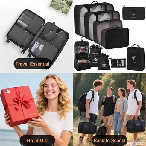 10 مجموعة مكعبات التعبئة لأساسيات السفر ، مجموعة الأمتعة الوعرة منظم مع تصميم شبكة ، وملحقات السفر المثالية للرجال ، والنساء ، جيدة لحقيبة التنظيم في أي رحلة in Kuwait