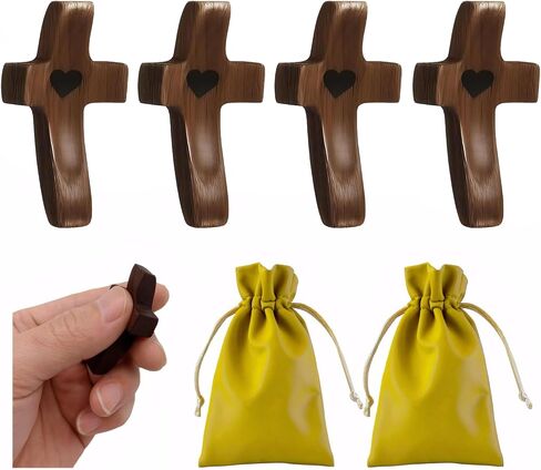 Cross My Heart, Encouragement Gift, Walnut Wooden Comfort Cross for Stress Relief, Pocket Prayer Crosses for Anxiety and Encouragement, Perfect Religious Gift for Clutching and Praying （4 PCS） in Saudi Arabia