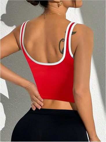 SOLY HUX Women's Athletic Tops Scoop Neck Sleeveless Contrast Binding Workout Yoga Crop Tank Top in Kuwait