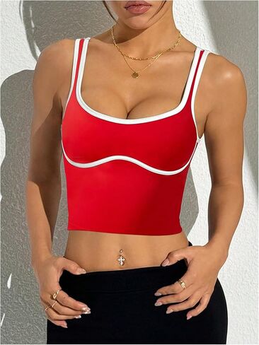 SOLY HUX Women's Athletic Tops Scoop Neck Sleeveless Contrast Binding Workout Yoga Crop Tank Top in Kuwait