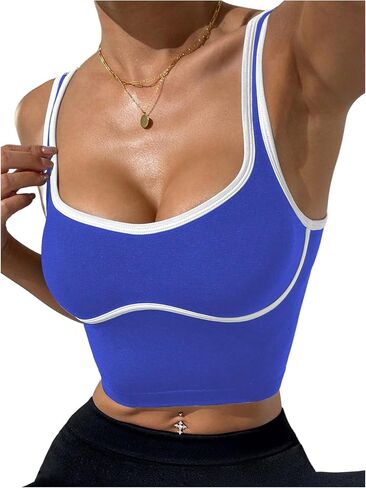 SOLY HUX Women's Athletic Tops Scoop Neck Sleeveless Contrast Binding Workout Yoga Crop Tank Top in Kuwait