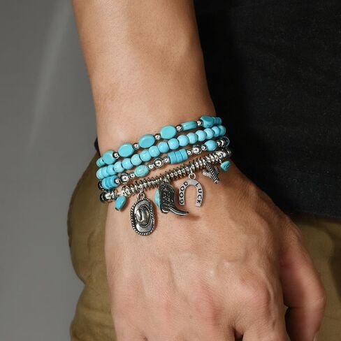 RrDaily Boho Boho Turquoise Beads Bacelets المحددة للنساء قابلة للتكديس مرن المرن سلسلة أساور الأساور العصرية سحر الخرز مجوهرات المجوهرات in Saudi Arabia