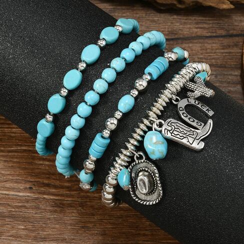RrDaily Boho Boho Turquoise Beads Bacelets المحددة للنساء قابلة للتكديس مرن المرن سلسلة أساور الأساور العصرية سحر الخرز مجوهرات المجوهرات in Saudi Arabia