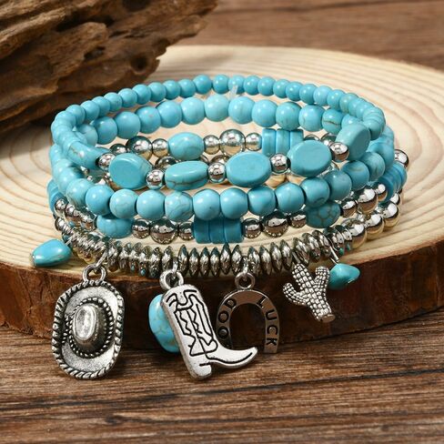 RrDaily Boho Boho Turquoise Beads Bacelets المحددة للنساء قابلة للتكديس مرن المرن سلسلة أساور الأساور العصرية سحر الخرز مجوهرات المجوهرات in Saudi Arabia