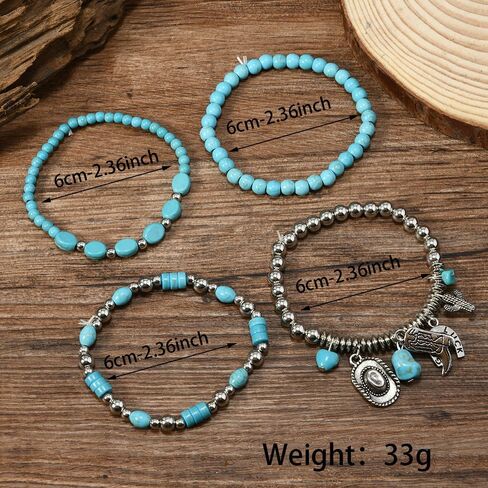 RrDaily Boho Boho Turquoise Beads Bacelets المحددة للنساء قابلة للتكديس مرن المرن سلسلة أساور الأساور العصرية سحر الخرز مجوهرات المجوهرات in Saudi Arabia