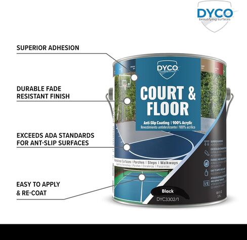 Dyco Court & Floor Coating Anti-Slip-الرصيف المقاوم للانزلاق ، والطلاء الأسمنت والخرسانة لالتقاط المخلل ، والتنس وكرة السلة ، يتجاوز معايير ADA لمناطق السلامة (أبيض ، جالون) in Saudi Arabia