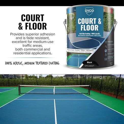 Dyco Court & Floor Coating Anti-Slip-الرصيف المقاوم للانزلاق ، والطلاء الأسمنت والخرسانة لالتقاط المخلل ، والتنس وكرة السلة ، يتجاوز معايير ADA لمناطق السلامة (أبيض ، جالون) in Saudi Arabia