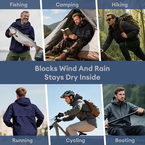Breathable Rain Jacket Men's Waterproof Raincoat Lightweight Packable Windbreaker with hood in Kuwait