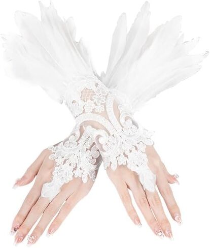 Women's Feather Lace Long Gloves for Halloween Costume Gloves Wrist Cuffs Sleeve Pack of 2 in Saudi Arabia