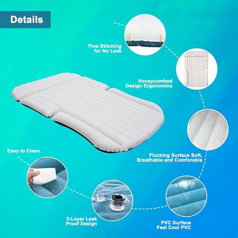 SUV Air Mattress with Double-Sided-Thick Flocked/Car Mattress with Pump & Built-in Pillow/Leakproof Comfortable Durable Car Air Mattress/Car Bed for Auto Camping,Road Trip in Saudi Arabia