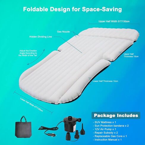 SUV Air Mattress with Double-Sided-Thick Flocked/Car Mattress with Pump & Built-in Pillow/Leakproof Comfortable Durable Car Air Mattress/Car Bed for Auto Camping,Road Trip in Saudi Arabia