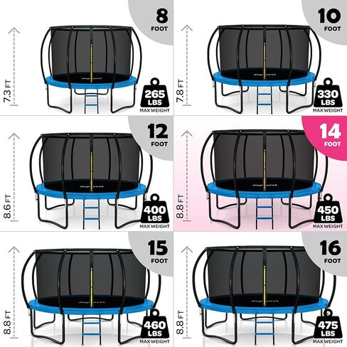 Trampoline Outdoor - ASTM Certified Safe ، 8 أقدام ، 10 أقدام ، 12 قدمًا ، 14 قدمًا ، 15 قدمًا ، ترامبولين ترفيهية 16 قدمًا للأطفال والبالغين. طلاء مضاد للاشتعال مع شبكة العلو in Kuwait