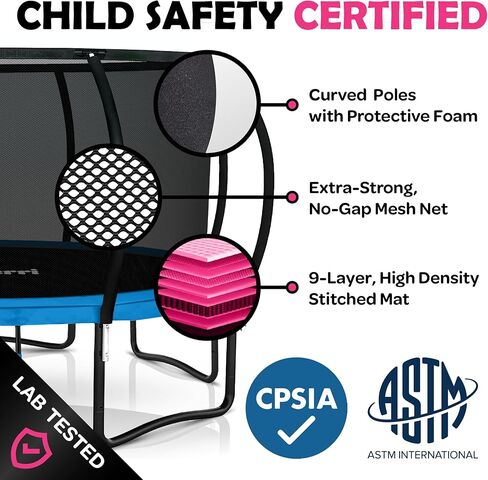 Trampoline Outdoor - ASTM Certified Safe ، 8 أقدام ، 10 أقدام ، 12 قدمًا ، 14 قدمًا ، 15 قدمًا ، ترامبولين ترفيهية 16 قدمًا للأطفال والبالغين. طلاء مضاد للاشتعال مع شبكة العلو in Kuwait