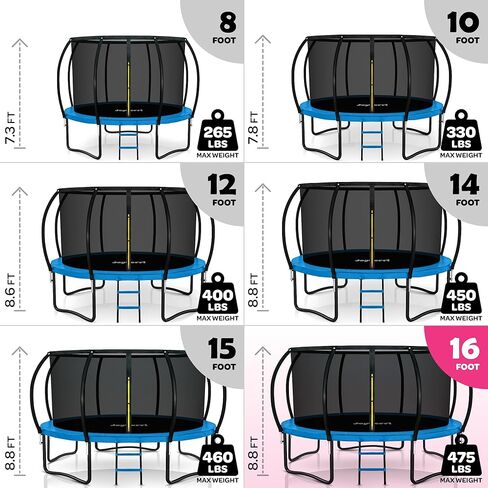 Trampoline Outdoor - ASTM Certified Safe ، 8 أقدام ، 10 أقدام ، 12 قدمًا ، 14 قدمًا ، 15 قدمًا ، ترامبولين ترفيهية 16 قدمًا للأطفال والبالغين. طلاء مضاد للاشتعال مع شبكة العلو in Kuwait