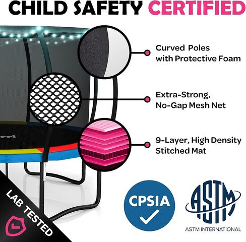 Trampoline Outdoor - ASTM Certified Safe ، 8 أقدام ، 10 أقدام ، 12 قدمًا ، 14 قدمًا ، 15 قدمًا ، ترامبولين ترفيهية 16 قدمًا للأطفال والبالغين. طلاء مضاد للاشتعال مع شبكة العلو in Kuwait