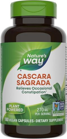 Nature’s Way Cascara Sagrada Bark, Occasional Constipation Relief*, Supports Regularity*, Non-GMO Project Verified, 270 mg per Serving, 180 Capsules (Packaging May Vary) in Saudi Arabia
