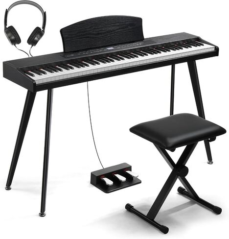 Ktaxon 88 Key Keyboard Piano Set, Full Size Digital Piano with Multi-Adjustable Height Bench, Powerful Functional Panel, Professional 3 Pedal Unit and Dual Mode Connectivity for Beginner(Black) in Saudi Arabia