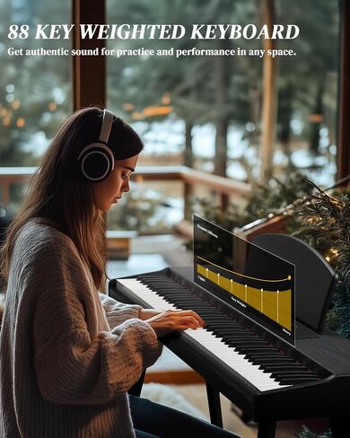 Ktaxon 88 Key Keyboard Piano Set, Full Size Digital Piano with Multi-Adjustable Height Bench, Powerful Functional Panel, Professional 3 Pedal Unit and Dual Mode Connectivity for Beginner(Black) in Saudi Arabia
