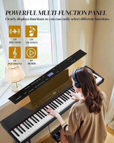 Ktaxon 88 Key Keyboard Piano Set, Full Size Digital Piano with Multi-Adjustable Height Bench, Powerful Functional Panel, Professional 3 Pedal Unit and Dual Mode Connectivity for Beginner(Black) in Saudi Arabia