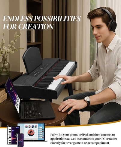 Ktaxon 88 Key Keyboard Piano Set, Full Size Digital Piano with Multi-Adjustable Height Bench, Powerful Functional Panel, Professional 3 Pedal Unit and Dual Mode Connectivity for Beginner(Black) in Saudi Arabia