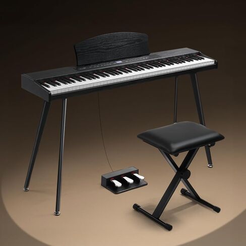 Ktaxon 88 Key Keyboard Piano Set, Full Size Digital Piano with Multi-Adjustable Height Bench, Powerful Functional Panel, Professional 3 Pedal Unit and Dual Mode Connectivity for Beginner(Black) in Saudi Arabia