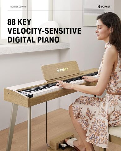 Donner OURA DDP-60 88 Key Digital Piano: Full Size Keyboard, Sensitive Touch, 8 Reverbs, Recording, 128 Voices. Includes Three Pedal, Electric Piano Keyboard for Beginners in Kuwait