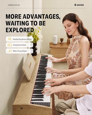 Donner OURA DDP-60 88 Key Digital Piano: Full Size Keyboard, Sensitive Touch, 8 Reverbs, Recording, 128 Voices. Includes Three Pedal, Electric Piano Keyboard for Beginners in Kuwait