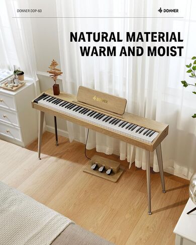 Donner OURA DDP-60 88 Key Digital Piano: Full Size Keyboard, Sensitive Touch, 8 Reverbs, Recording, 128 Voices. Includes Three Pedal, Electric Piano Keyboard for Beginners in Kuwait