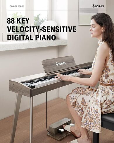 Donner OURA DDP-60 88 Key Digital Piano: Full Size Keyboard, Sensitive Touch, 8 Reverbs, Recording, 128 Voices. Includes Three Pedal, Electric Piano Keyboard for Beginners in Kuwait
