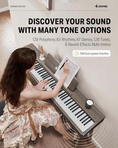 Donner OURA DDP-60 88 Key Digital Piano: Full Size Keyboard, Sensitive Touch, 8 Reverbs, Recording, 128 Voices. Includes Three Pedal, Electric Piano Keyboard for Beginners in Kuwait
