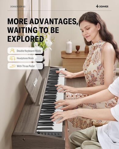 Donner OURA DDP-60 88 Key Digital Piano: Full Size Keyboard, Sensitive Touch, 8 Reverbs, Recording, 128 Voices. Includes Three Pedal, Electric Piano Keyboard for Beginners in Kuwait