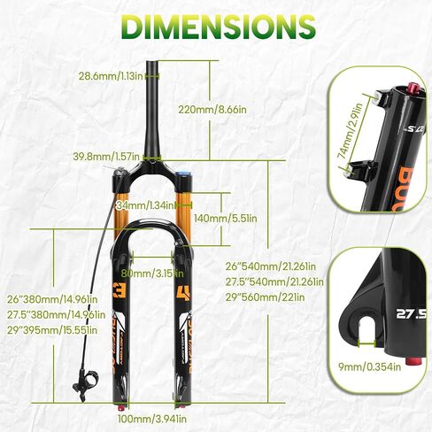 Bucklos 26/27.5/29 بوصة سفر 140 ملم شوكة تعليق الهواء MTB ، تعديل انتعاش 34 مم دعامات 1-1/8 "غير مستقيمة/مدببة 9*100 مم QR دليل/قفل عن بعد XC AM شوكة الجبال الجبلية in Kuwait
