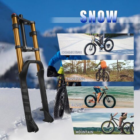 BUCKLOS 26 inch 4.0 Fat Tire Electric Bike Air Suspension Fork, 180mm Travel Spacing Hub 135mm 1 1/8 Straight Tube MTB Manual Lockout 9mm QR Mountain Bike Double Shoulder Ebike Front Forks in Kuwait