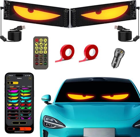 2pcs شيطان عيون الضوء للسيارات ، 23.6x4.72in عيون LED لزجاج الشاحنات ، OJOS LED PARA CARRO للبرمجة اللوحة LED مرنة رقيقة ، مع تطبيق Bluetooth والتحكم عن بعد لشاحنات سيارات سيارات السيارات سيارات الدفع الرباعي in Kuwait