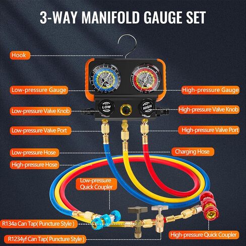 4.5 CFM AC Vacuum Pump and Gauge Set,for Mini Split/HVAC/Auto Systems,Manifold Gauge Kit fits R134a R12 R22 R410a,with Leak Detector,Core Depressor Valves,R134a Can Tap,Storage Case in Kuwait