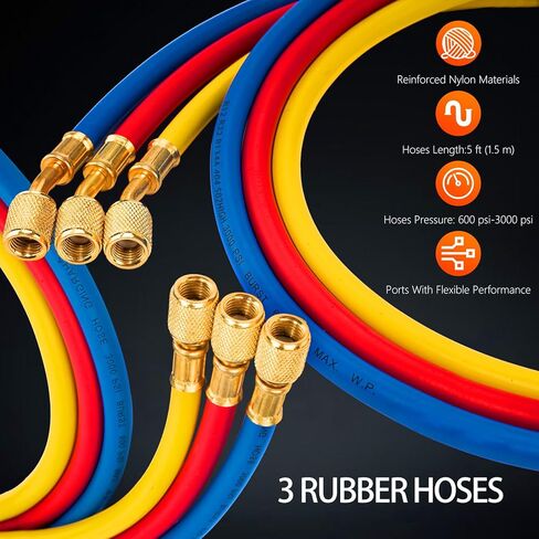 4.5 CFM AC Vacuum Pump and Gauge Set,for Mini Split/HVAC/Auto Systems,Manifold Gauge Kit fits R134a R12 R22 R410a,with Leak Detector,Core Depressor Valves,R134a Can Tap,Storage Case in Kuwait