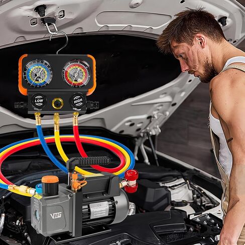 4.5 CFM AC Vacuum Pump and Gauge Set,for Mini Split/HVAC/Auto Systems,Manifold Gauge Kit fits R134a R12 R22 R410a,with Leak Detector,Core Depressor Valves,R134a Can Tap,Storage Case in Kuwait