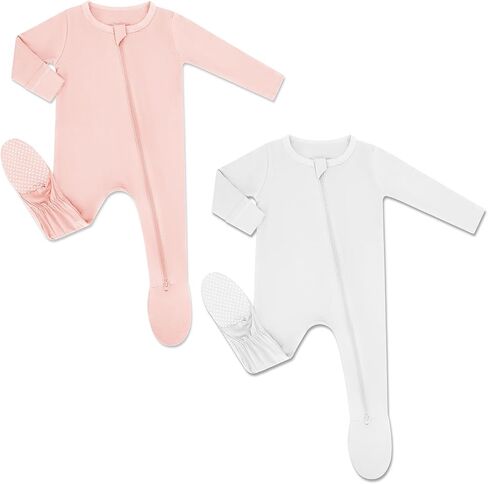 HAPIU Rayon from Bamboo Baby Pajamas Sleepers Footies, 2 Way Sturdy Zipper | Ultra Soft & Breathable for Sensitive Skin, Stretchy, with Mittens, Easy Diaper Changes, Baby Girls Boys, Newborn -24 Months in Saudi Arabia