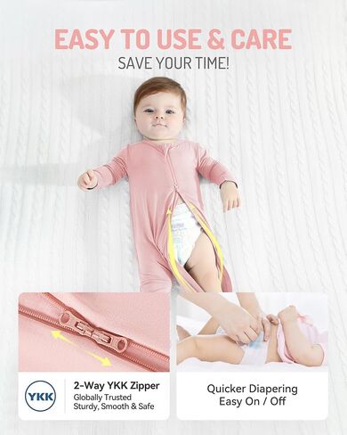 HAPIU Rayon from Bamboo Baby Pajamas Sleepers Footies, 2 Way Sturdy Zipper | Ultra Soft & Breathable for Sensitive Skin, Stretchy, with Mittens, Easy Diaper Changes, Baby Girls Boys, Newborn -24 Months in Saudi Arabia