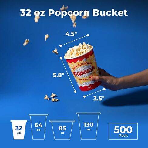 Fit Meal Prep 25 Pack Classic Paper Popcorn Buckets Disposable, 32 Oz Grease Resistant Popcorn Bowls Cups for Machine Home Theater Carnival Movie Night in Saudi Arabia