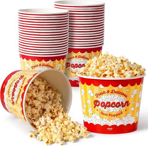 Fit Meal Prep 25 Pack Classic Paper Popcorn Buckets Disposable, 32 Oz Grease Resistant Popcorn Bowls Cups for Machine Home Theater Carnival Movie Night in Saudi Arabia