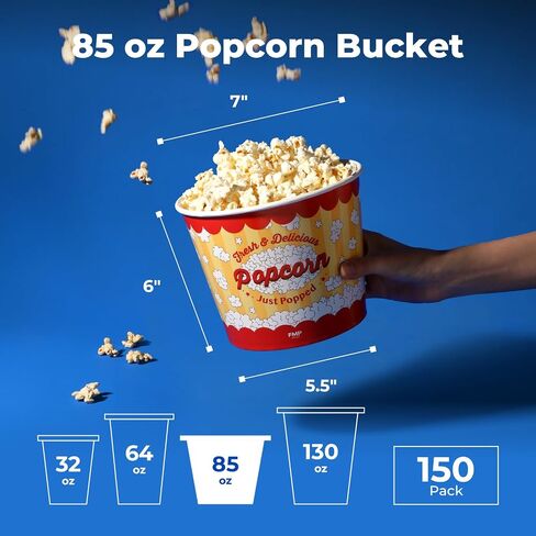 Fit Meal Prep 25 Pack Classic Paper Popcorn Buckets Disposable, 32 Oz Grease Resistant Popcorn Bowls Cups for Machine Home Theater Carnival Movie Night in Saudi Arabia