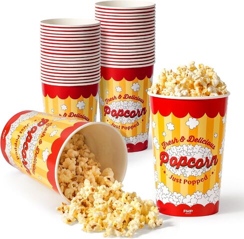 Fit Meal Prep 25 Pack Classic Paper Popcorn Buckets Disposable, 32 Oz Grease Resistant Popcorn Bowls Cups for Machine Home Theater Carnival Movie Night in Saudi Arabia