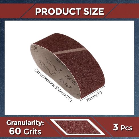 3 PCS SANDING BLTS 3 × 21 بوصة 60 حصباء ورق الصنفرة أكسيد الألومنيوم لحزام الصنفرة المعدنية طحن الخشب يعمل على إزالة الصدأ لحام in Kuwait