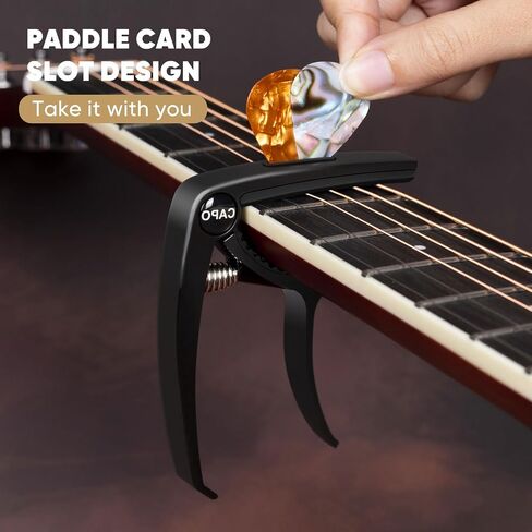AARVI 6-String Guitar Capo for Acoustic & Electric Guitars - Universal Clamp with 4 Premium Picks - Compatible with Ukulele, Banjo, Mandolin (Black) in Kuwait